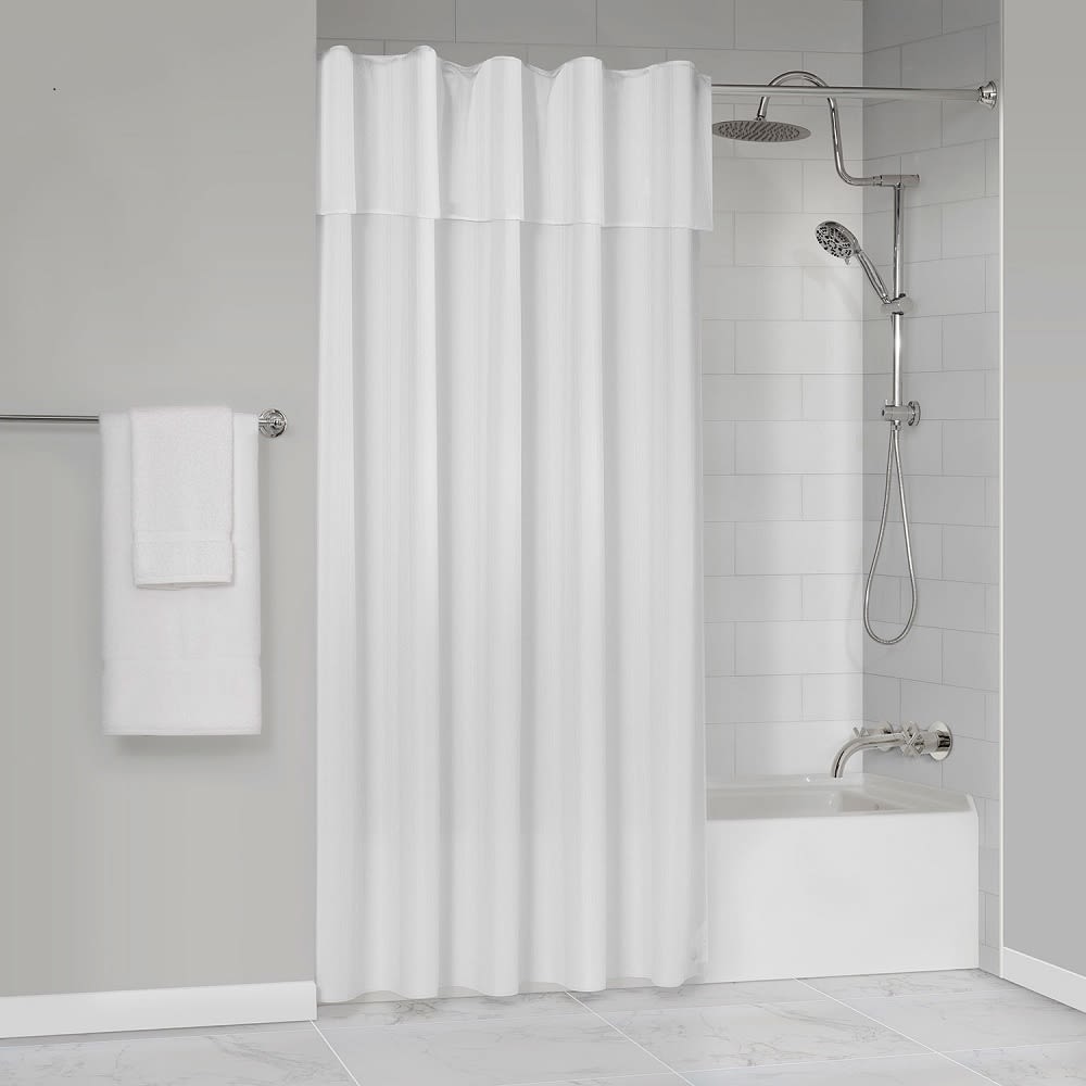 Protect360° Wide Stripe Shower Curtain, Hook Free, Antimicrobial, 71x78, White